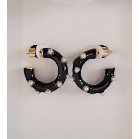 Kate Spade New York x Target - Black Pearl Polka Dot Hoop Earrings - Picture 1 of 5